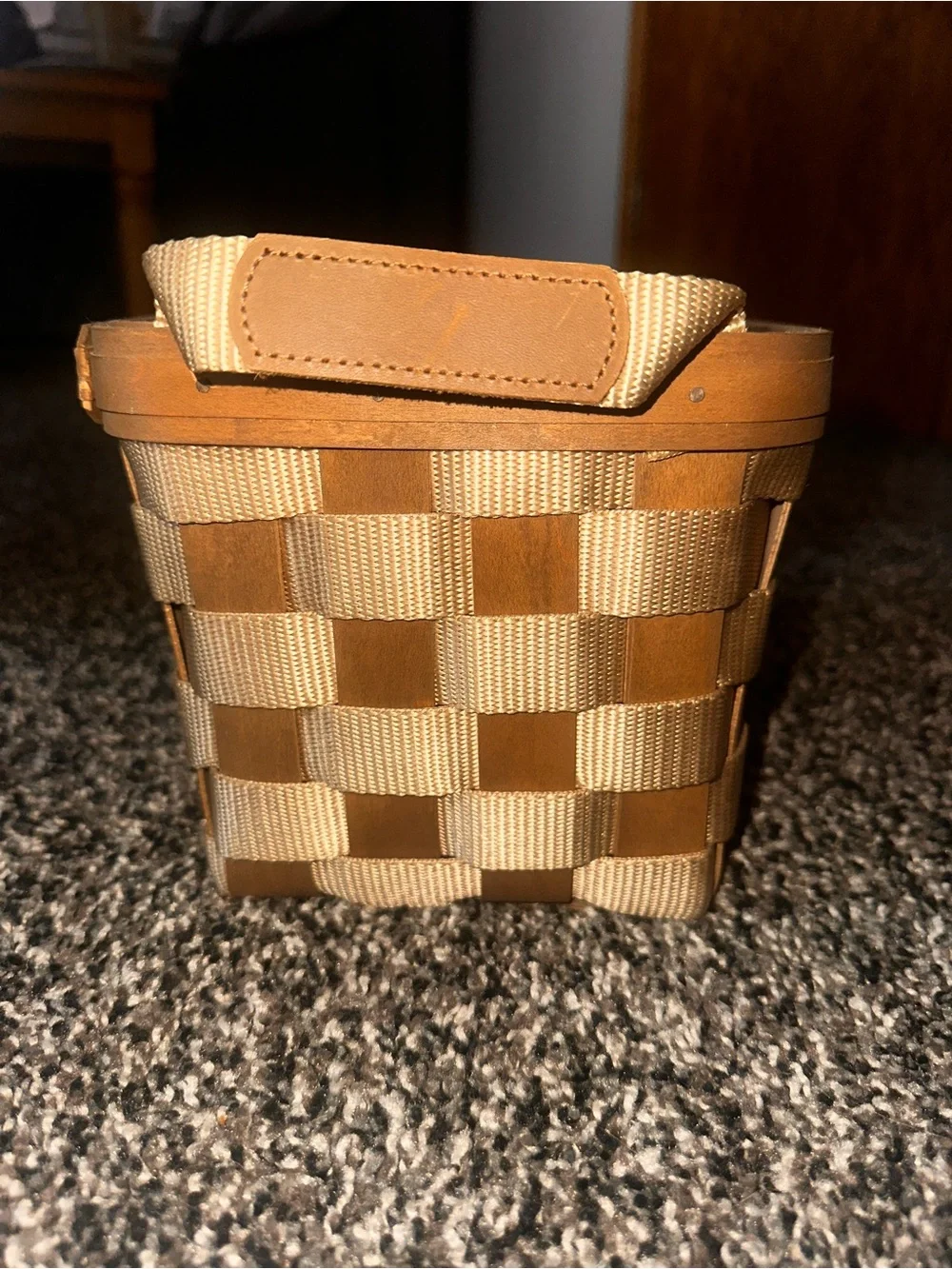 Longaberger Small Side Handled To Go Tote Nylon Wood Basket